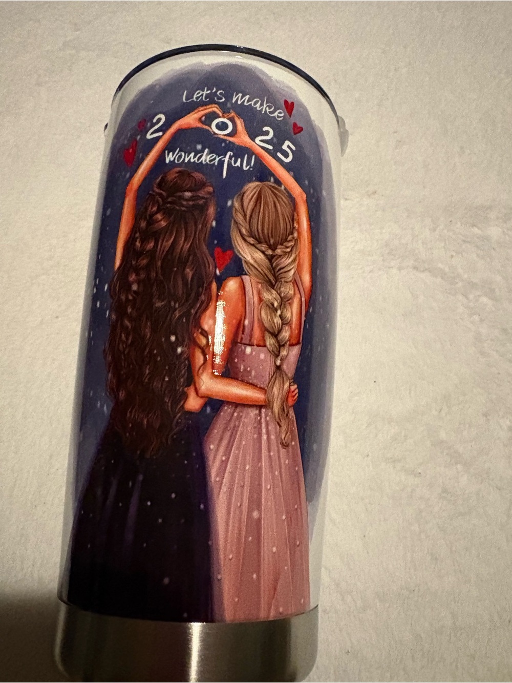 Let's Make 2025 Wonderful Friends Travel Tumbler - Navy & Pink